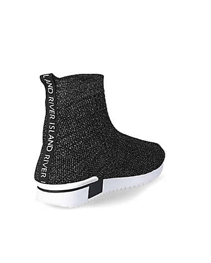 360 degree animation of product Girls black glitter high top knitted trainers frame-12