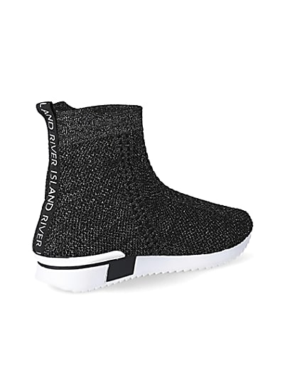 360 degree animation of product Girls black glitter high top knitted trainers frame-13