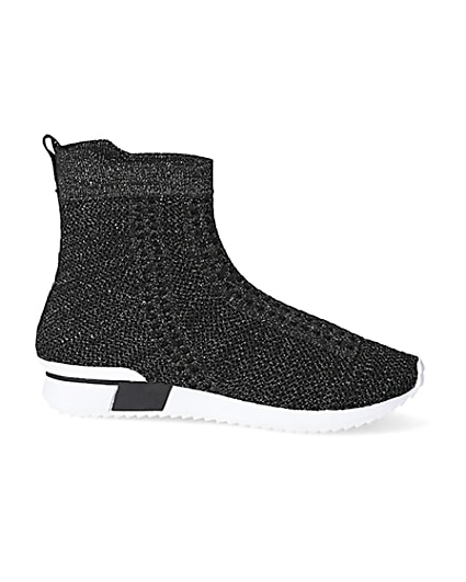 360 degree animation of product Girls black glitter high top knitted trainers frame-16