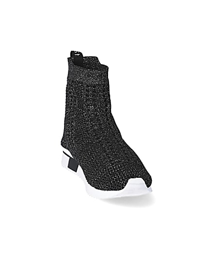 360 degree animation of product Girls black glitter high top knitted trainers frame-20