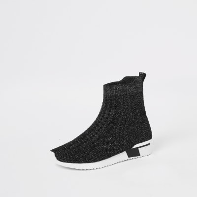 girls black glitter trainers