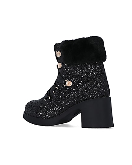 360 degree animation of product Girls Black Glitter Lace Up heeled Boots frame-5
