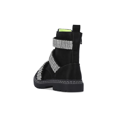 Girls Black Glitter Strap Chelsea Boot | River Island