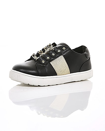 360 degree animation of product Girls black gold chain plimsolls frame-0