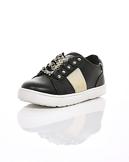 360 degree animation of product Girls black gold chain plimsolls frame-1