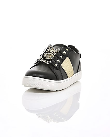 360 degree animation of product Girls black gold chain plimsolls frame-2