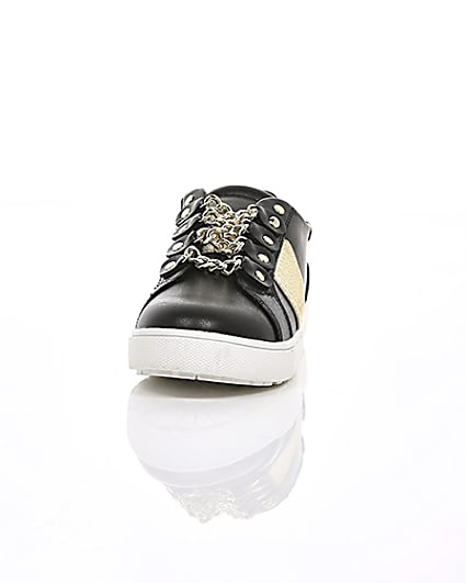 360 degree animation of product Girls black gold chain plimsolls frame-3