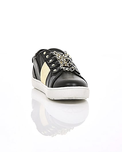 360 degree animation of product Girls black gold chain plimsolls frame-5