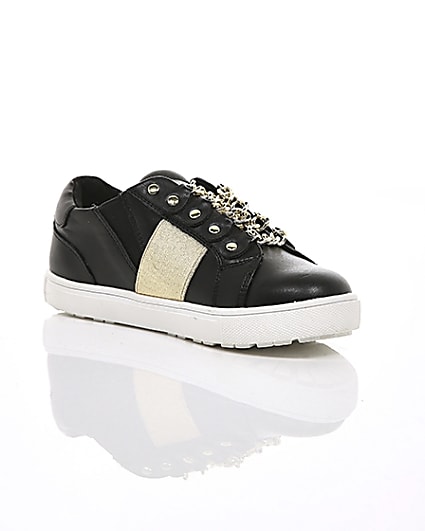 360 degree animation of product Girls black gold chain plimsolls frame-7