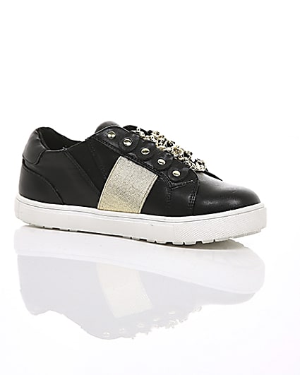 360 degree animation of product Girls black gold chain plimsolls frame-8