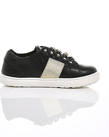 360 degree animation of product Girls black gold chain plimsolls frame-10