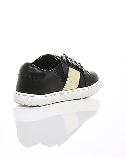 360 degree animation of product Girls black gold chain plimsolls frame-13