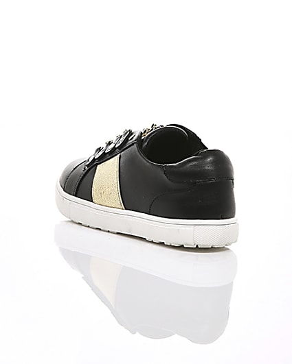 360 degree animation of product Girls black gold chain plimsolls frame-18