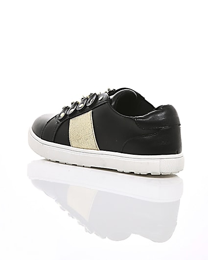 360 degree animation of product Girls black gold chain plimsolls frame-19