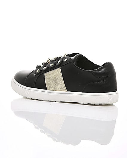 360 degree animation of product Girls black gold chain plimsolls frame-20