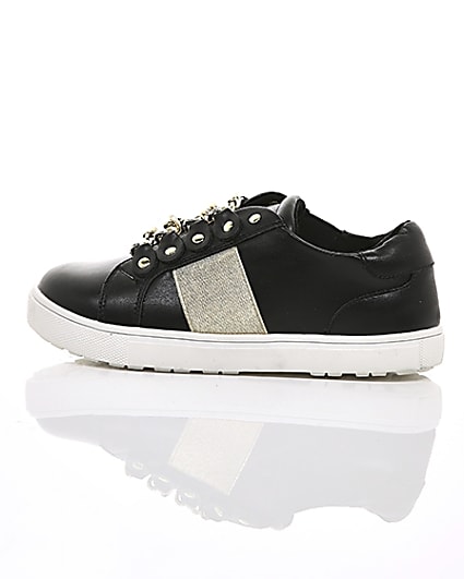 360 degree animation of product Girls black gold chain plimsolls frame-21