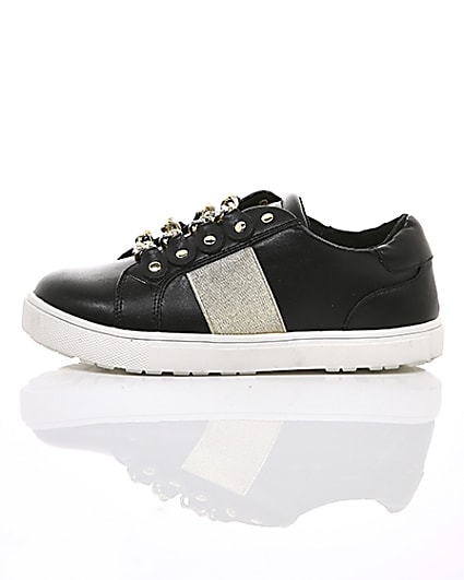 360 degree animation of product Girls black gold chain plimsolls frame-22