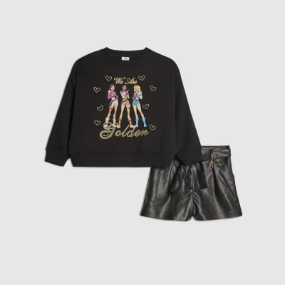 Girls Black Golden Girls Sweatshirt Set