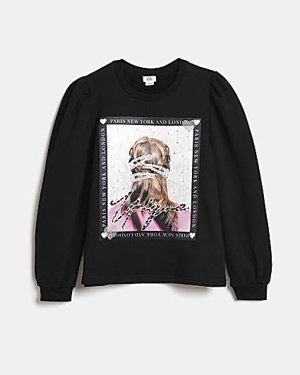 Girls black graphic sweatshirt