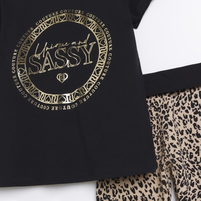 Girls Black Graphic T-shirt and Leggings Set