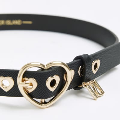 Girls black heart buckle belt | River Island