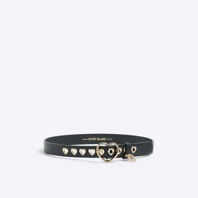 Girls black heart buckle belt River Island