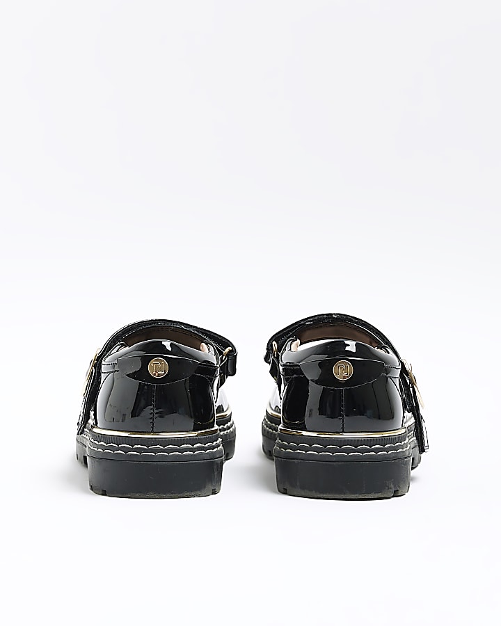 Girls Black Heart Buckle Mary Jane shoes
