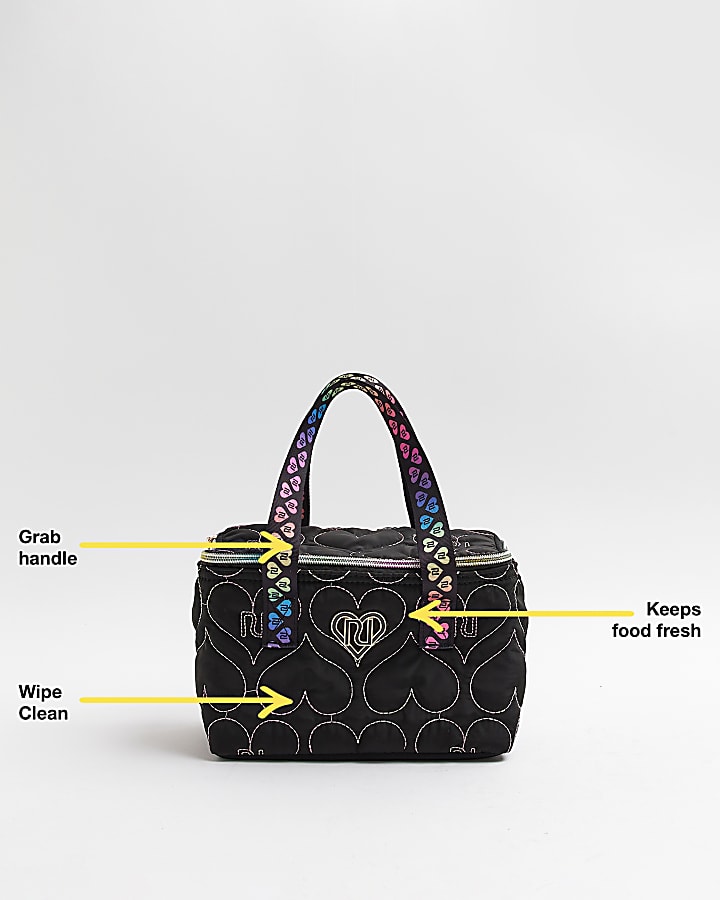 Girls black heart quilted nylon lunch box