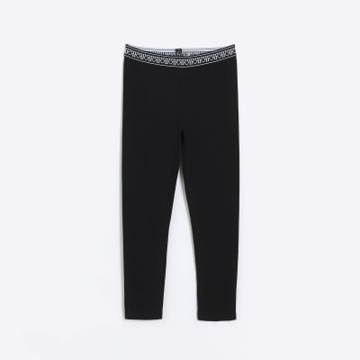 Girls Black RI Waistband Leggings