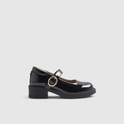 Girls Black Heeled Mary Jane School Shoes