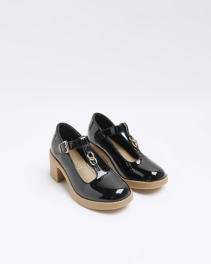 Girls Black Heeled patent Mary Jane shoes