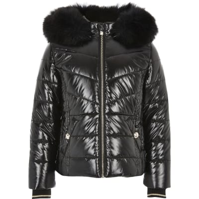 long high shine padded coat