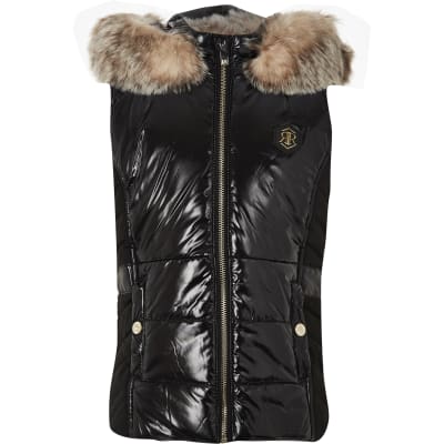 black high shine padded coat river island