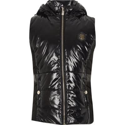 black high shine padded coat river island