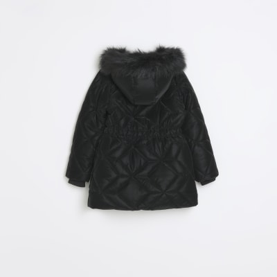 Black coat with discount fur hood river island