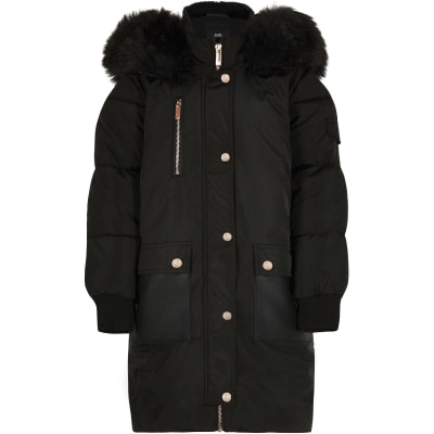 river island girls black coat