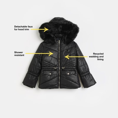 Girls black coat outlet fur hood