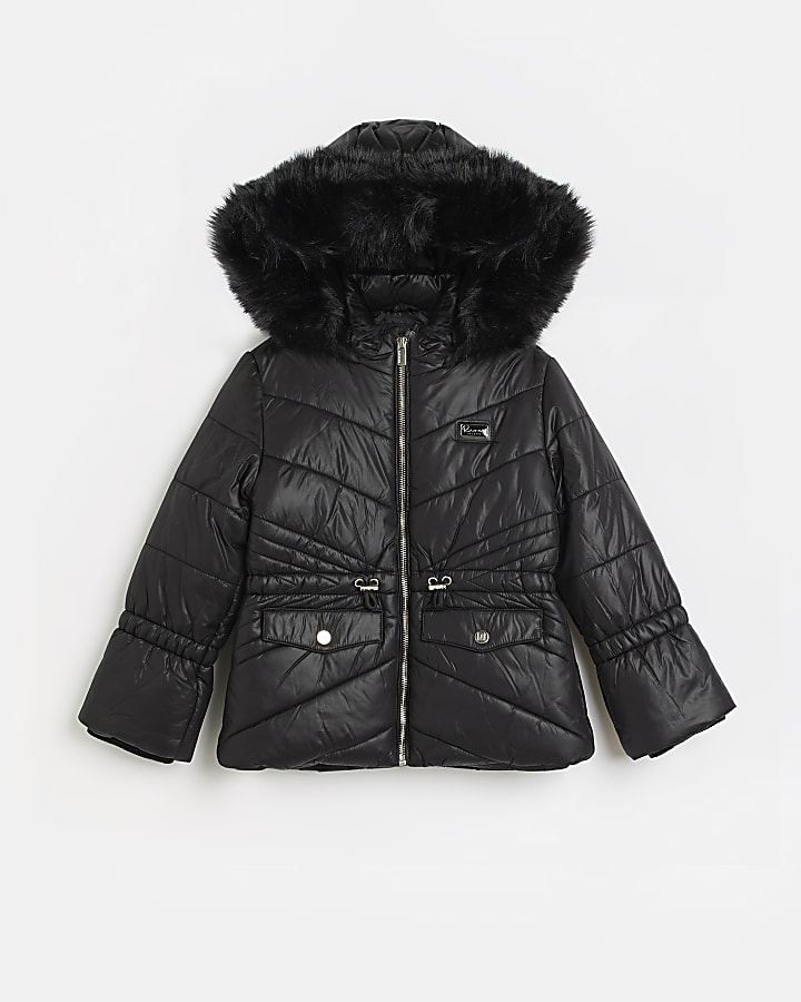 Girls black hooded puffer coat