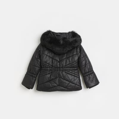 River island girls black on sale coat