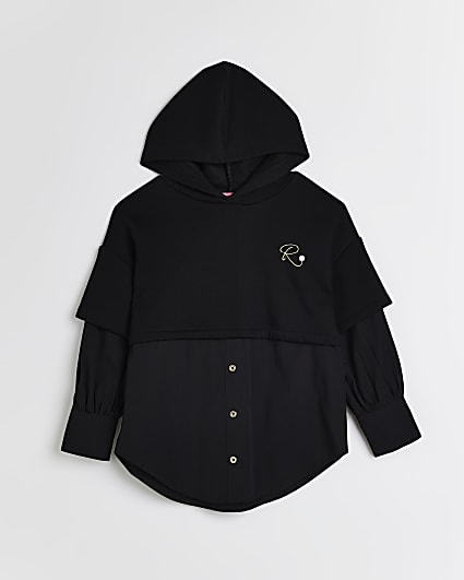 Girls black hybrid shirt hoodie