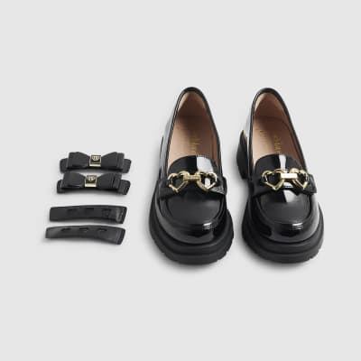 Girls Black Interchangeable Bow Loafers