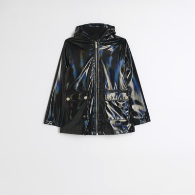 Black shiny cheap coat river island