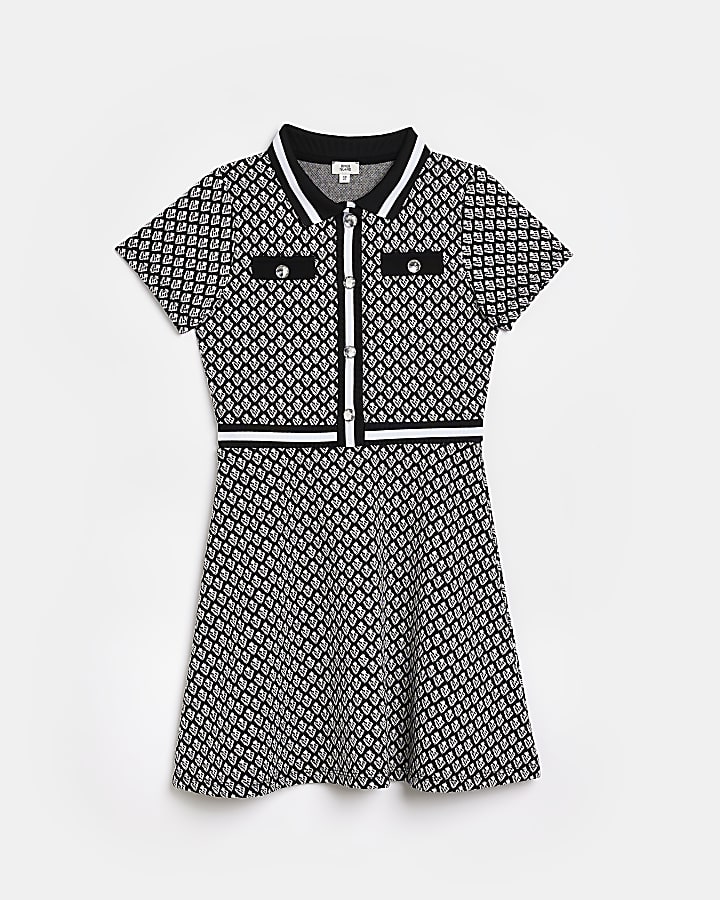 Girls Black Jaqcuard Polo Dress