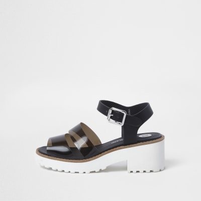 Girls black jelly strap chunky sandals