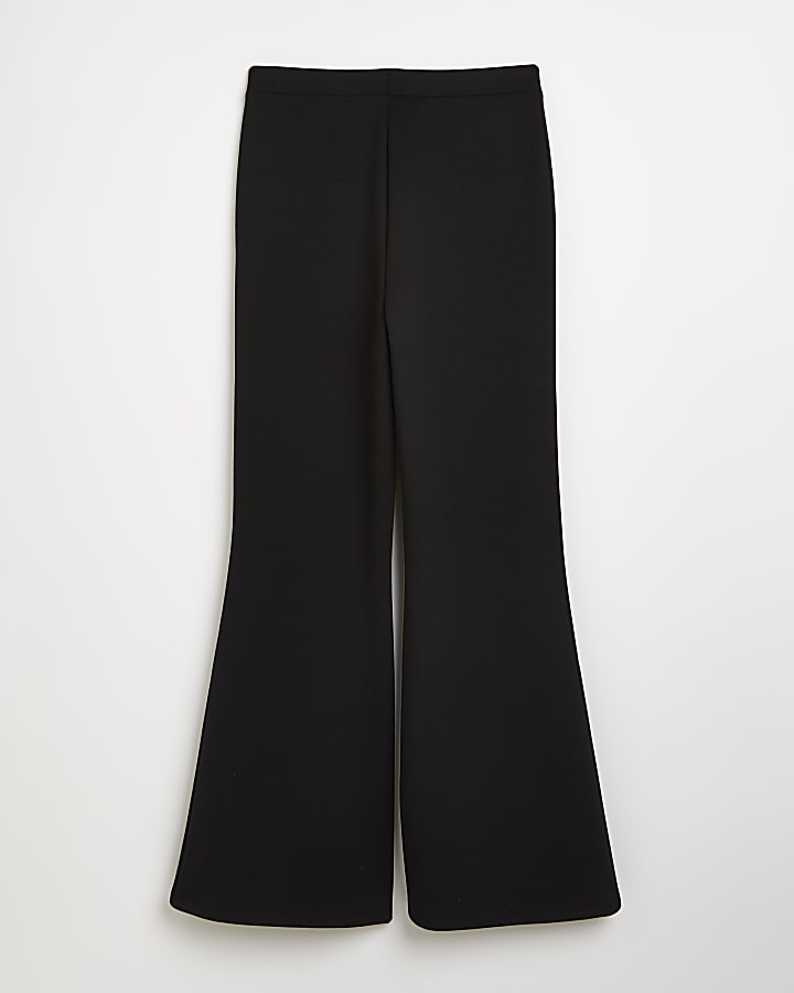 Girls black jersey flared trousers