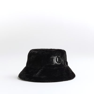 Girls Black JUICY Faux Fur Bucket Hat River Island