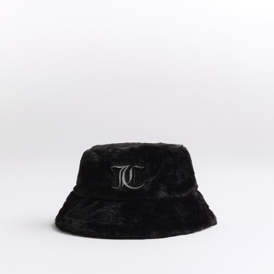 Girls Black JUICY Faux Fur Bucket Hat River Island