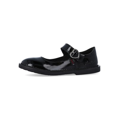 360 degree animation of product Girls black Kickers heart buckle shoes frame-2