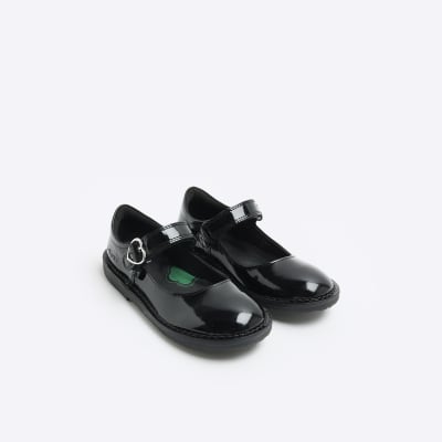 Girls black Kickers heart buckle shoes