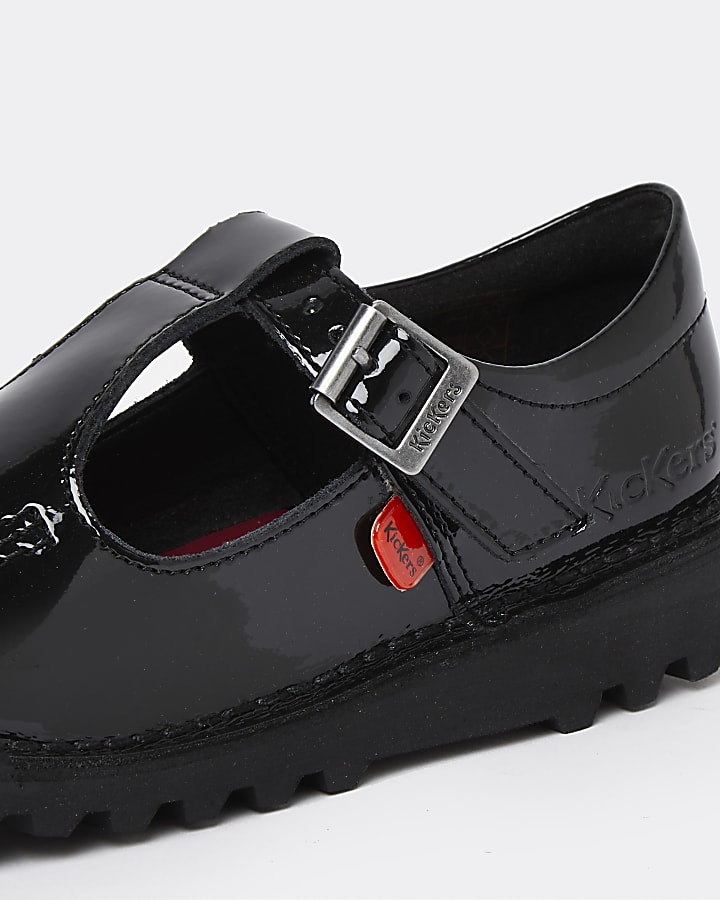 Girls black Kickers patent cut out shoes